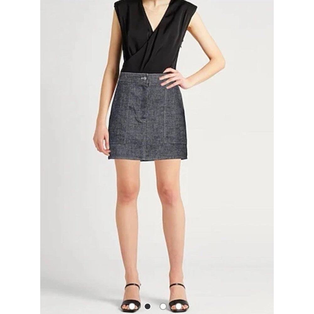 Lvir La Project Mlange Denim Mini Skirt Blue Sz M Zip Fly Mid Wash Pockets Nwt